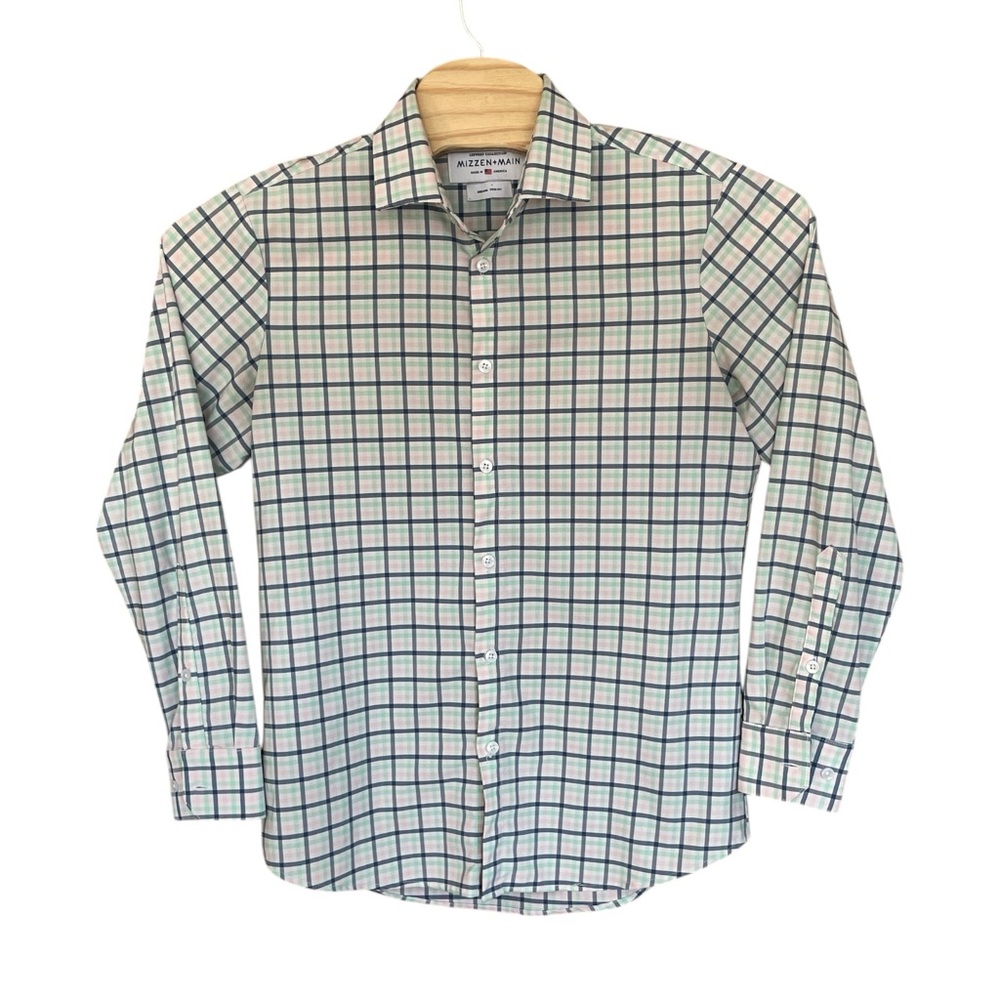 Mizzen Main Men's Spring Colors Button Up Shirt Medium Trim Fit Blue Lime Green